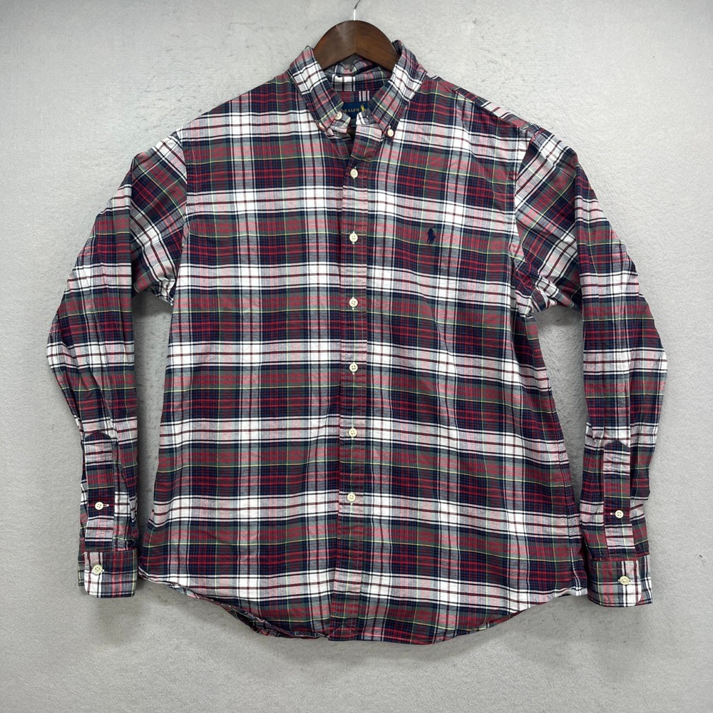 Ralph Lauren Button Down Mens Large Red Plaid Tartan Classic Preppy Oxfordx